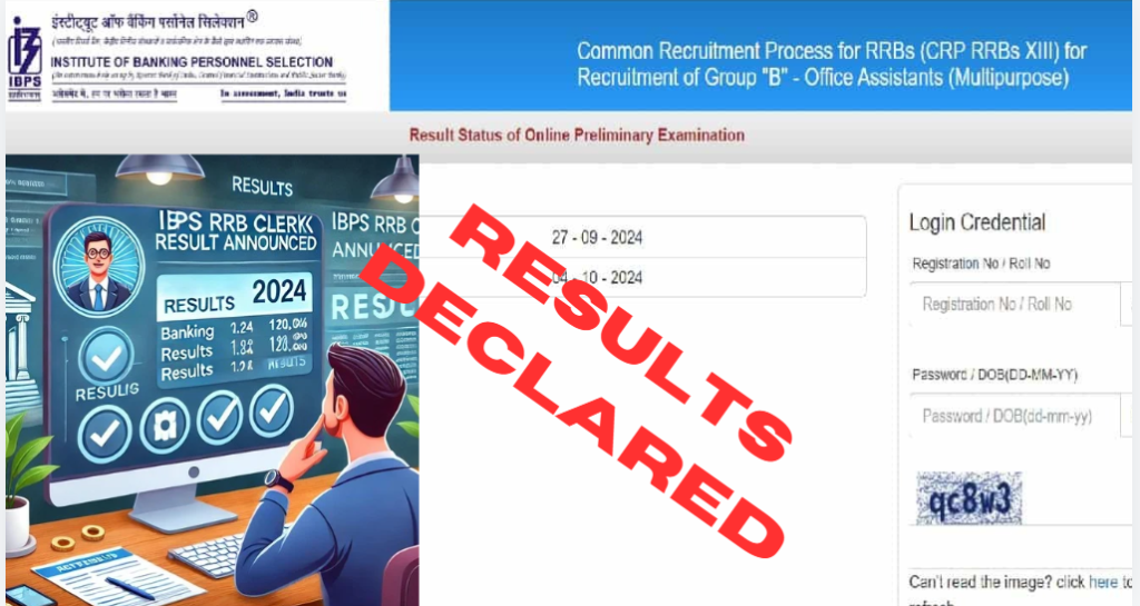 Candidate checking IBPS RRB Clerk Result 2024 on computer screen with official website interface