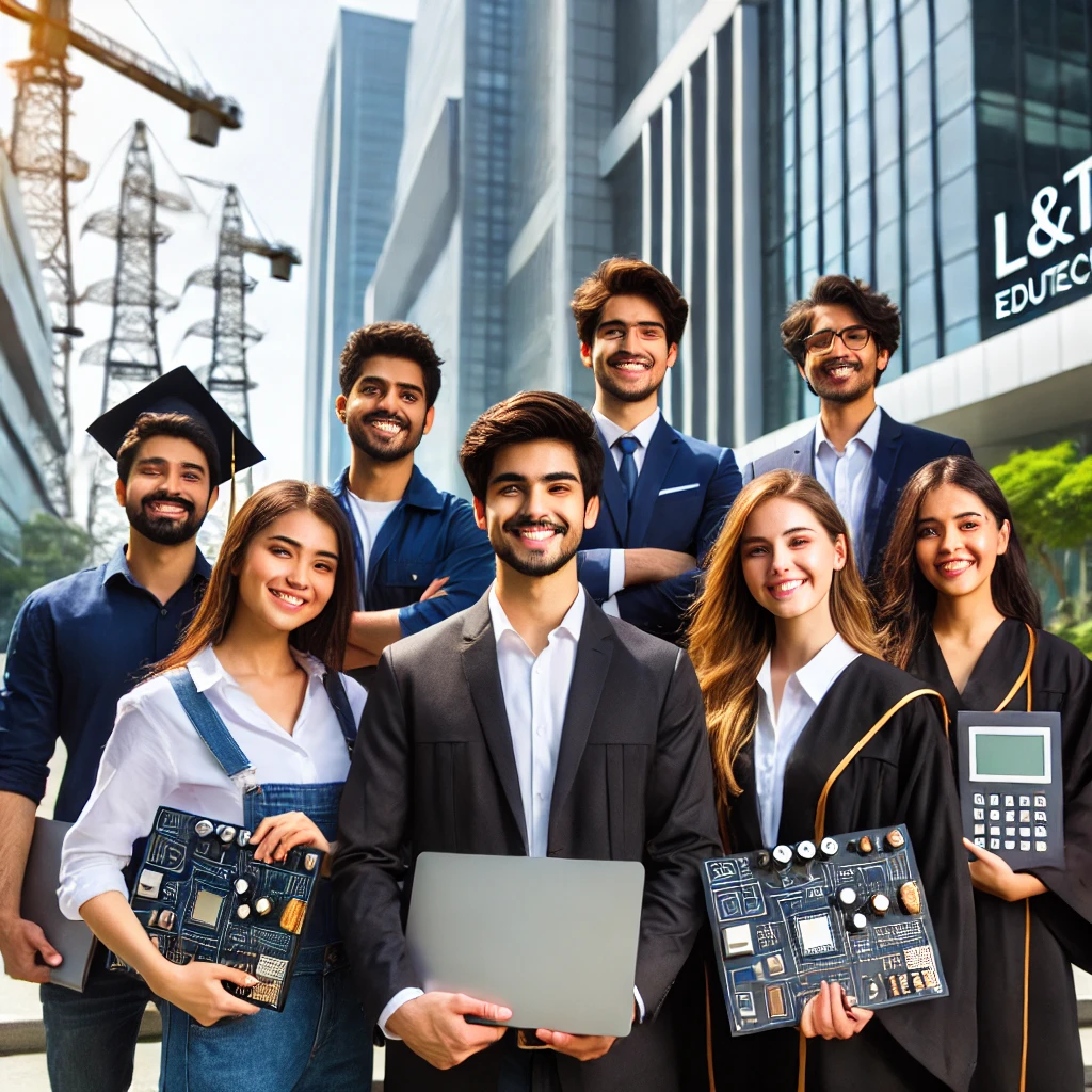 A-professional-image-showing-a-group-of-young-engineering-graduates-both-men-and-women-smiling-confidently-while-standing-in-front-of-the-LT-Techno