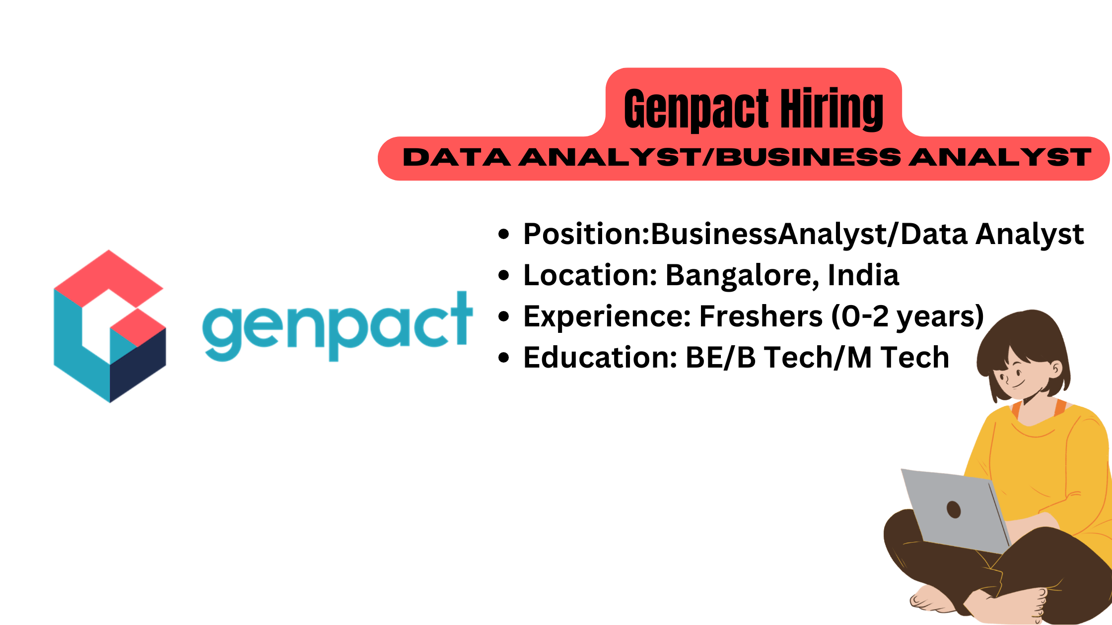 Genpact hiring freshers for Business and Data Analyst roles in Bangalore 2024