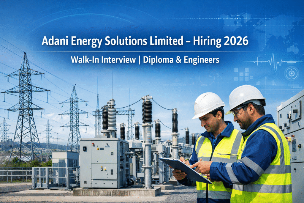Adani Energy Solutions Limited hiring Diploma Electrical Engineers and DET Freshers through walk-in interview in 2026