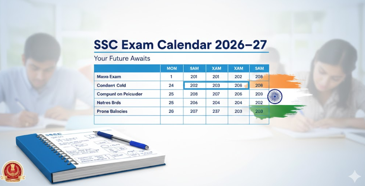 SSC releases Exam Calendar 2026–27. Check full SSC exam schedule, CGL, CHSL, JE, GD, MTS dates, eligibility & preparation timeline.