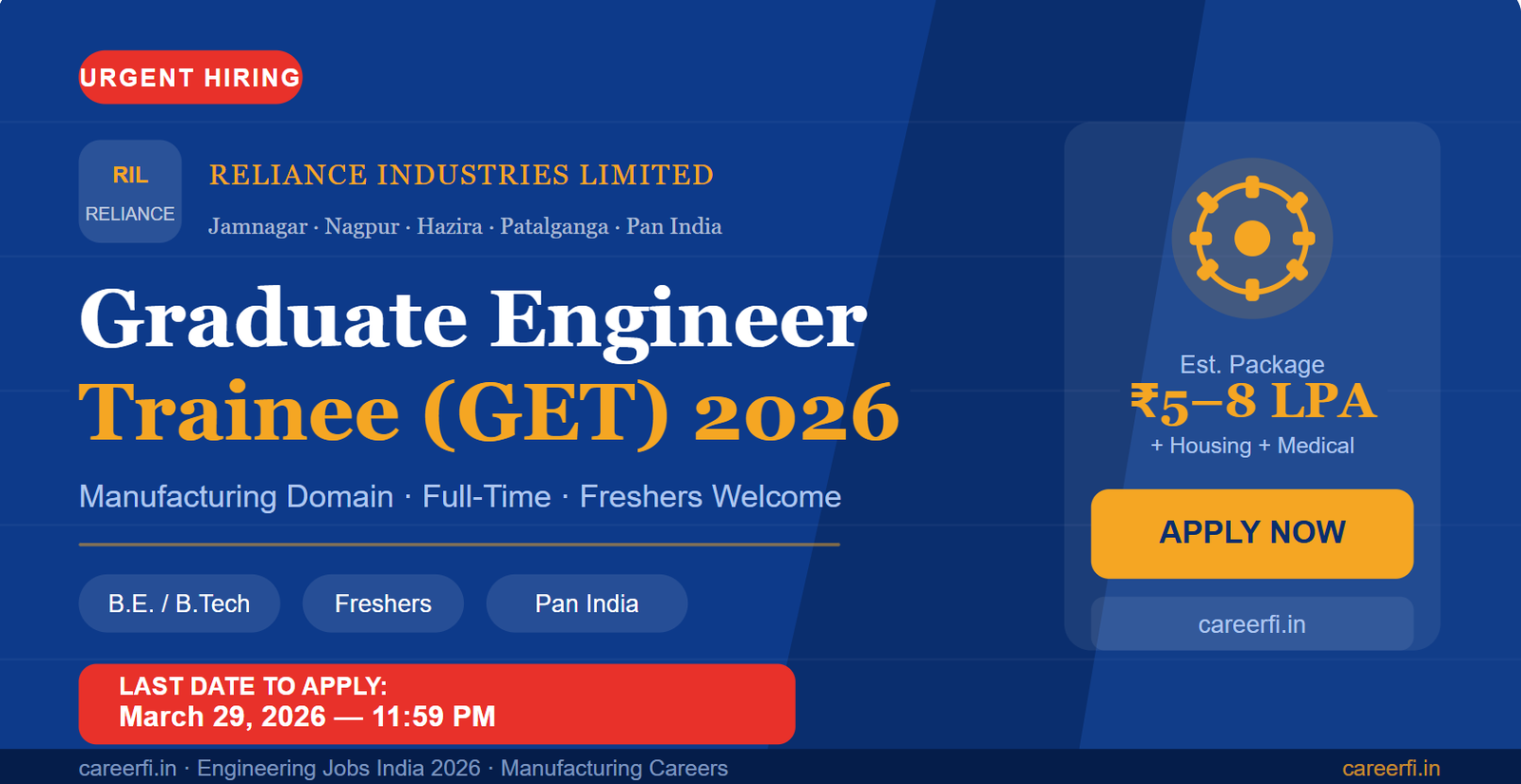 Reliance GET 2026 – Graduate Engineer Trainee | Apply by March 29