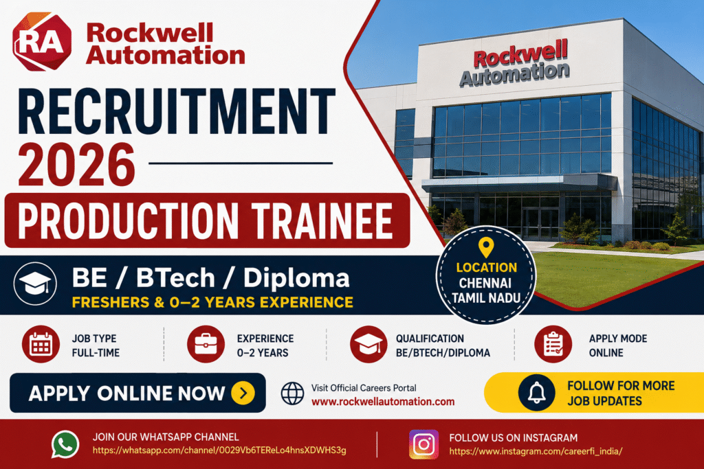 Rockwell Automation Recruitment 2026 Production Trainee Jobs