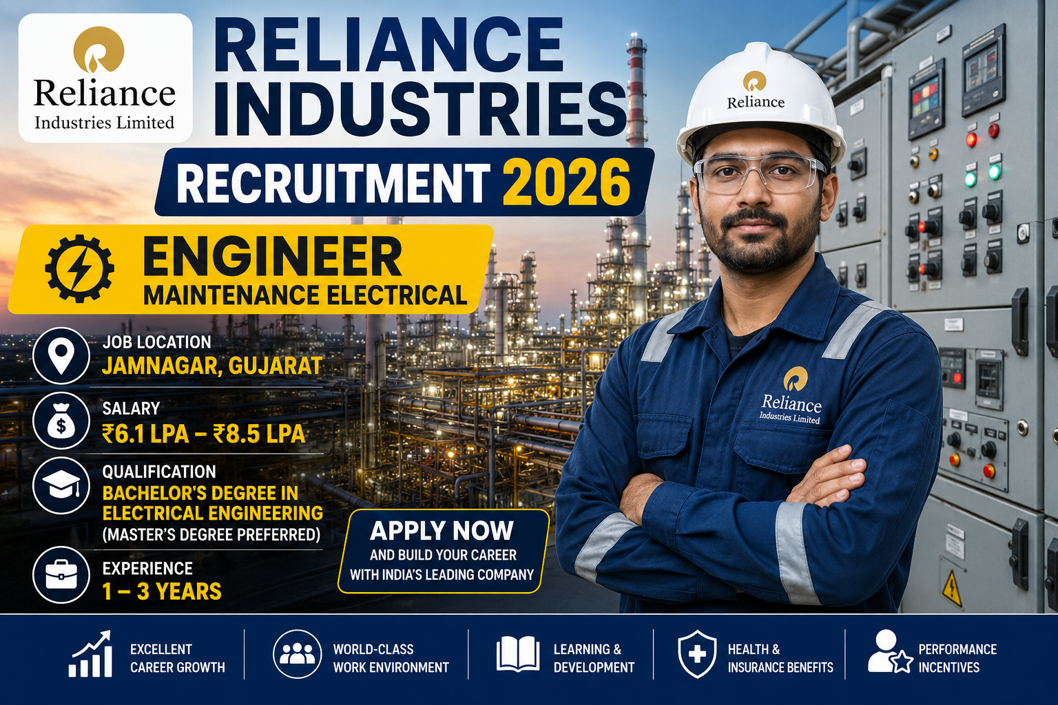 Reliance Industries Recruitment 2026: Engineer Maintenance Electrical Vacancy | Salary Up to ₹8.5 LPA