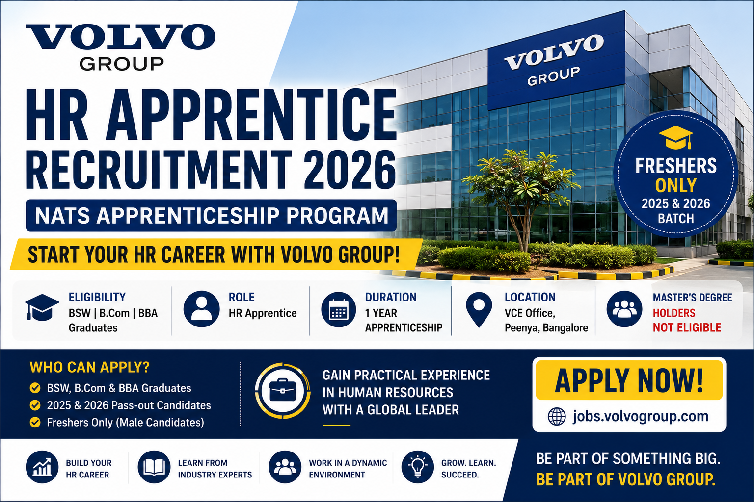 Volvo Group Recruitment 2026: Freshers Get HR Apprentice Opportunity Under NATS Program in Bangalore