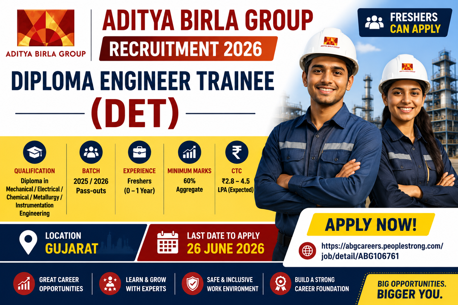Aditya Birla Group Announces Diploma Engineer Trainee Hiring 2026 for Freshers