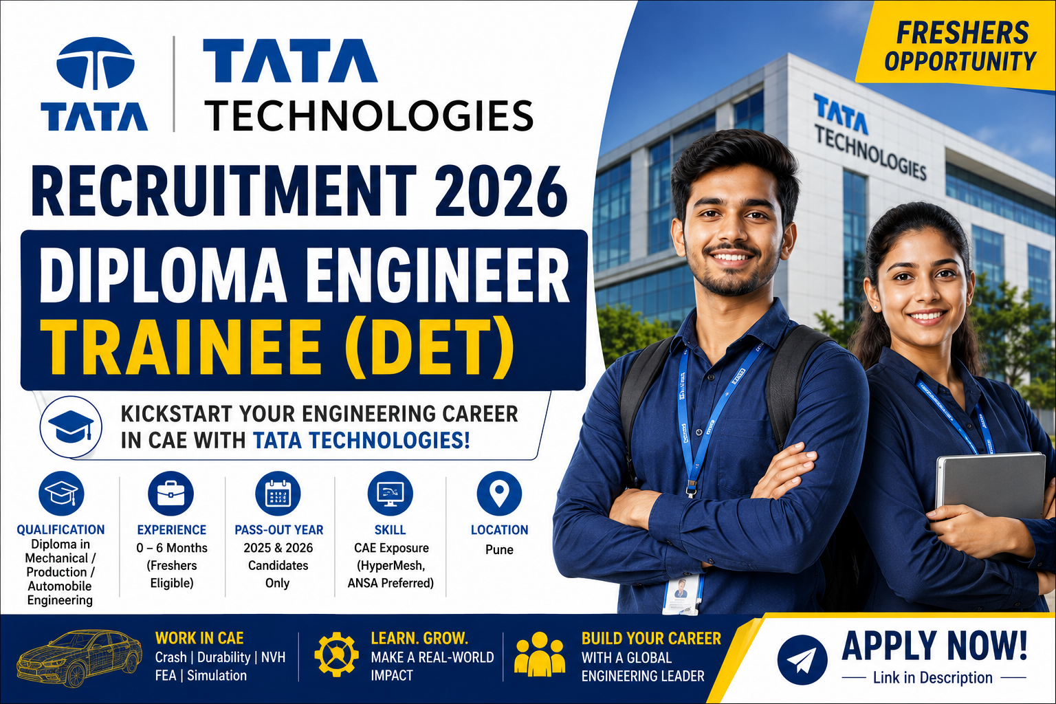 Tata Technologies is Hiring Diploma Engineers! DET Recruitment 2026 Open for Mechanical, Production & Automobile Candidates