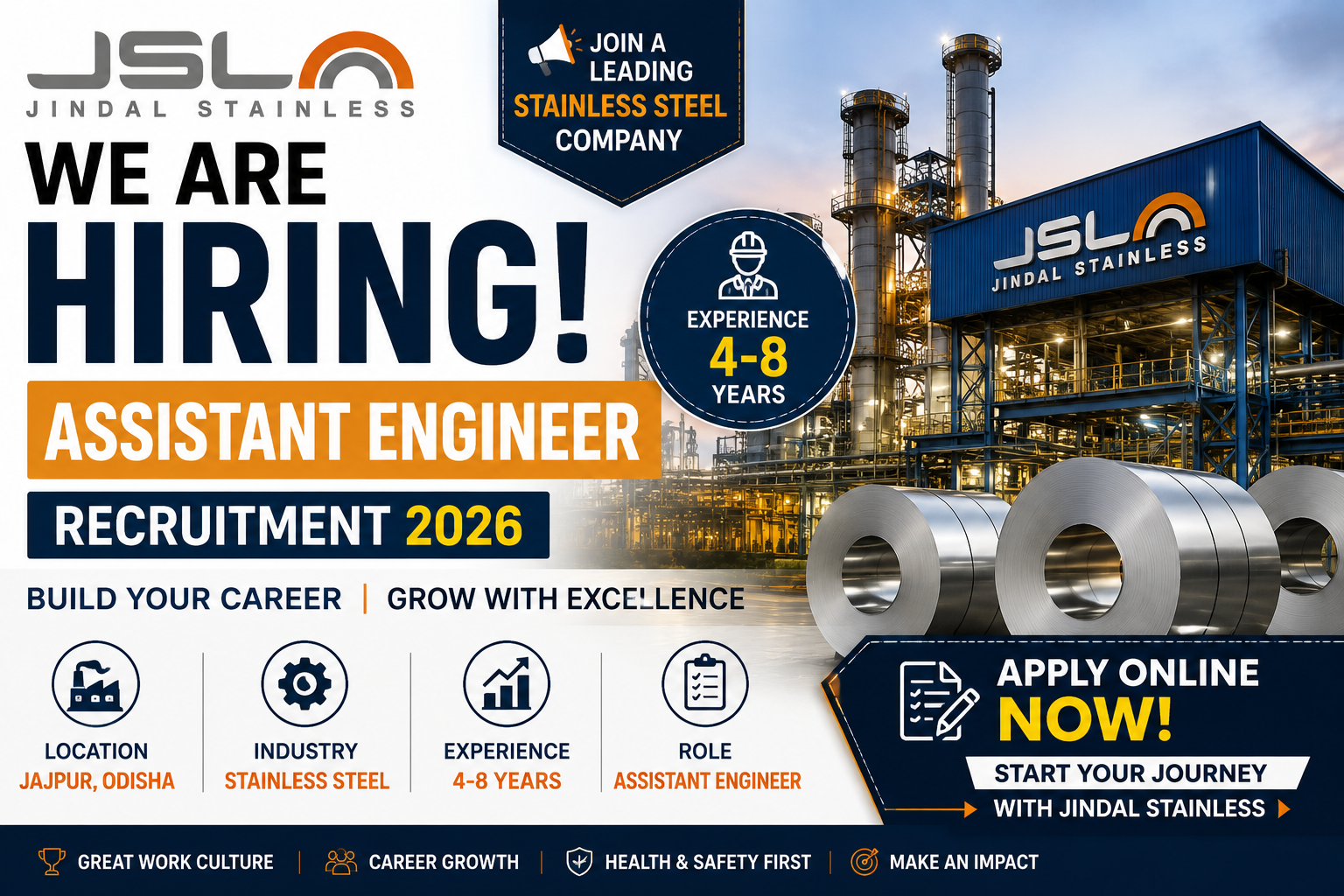 Jindal Stainless Assistant Engineer Recruitment 2026 | Apply