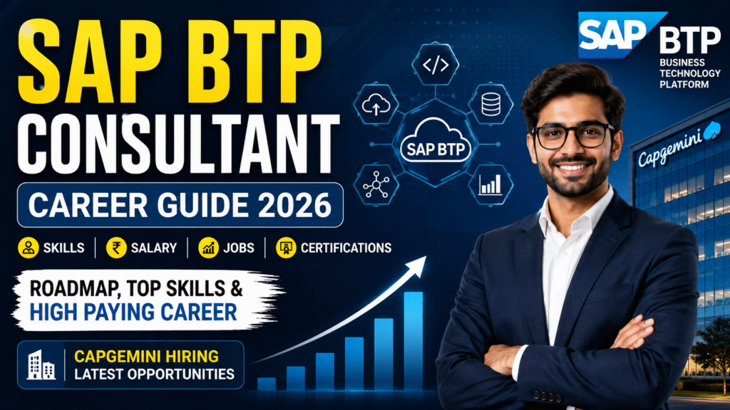 Discover the SAP BTP career path in 2026, including essential skills, salary in India, certifications, career roadmap, jobs and interview preparation.