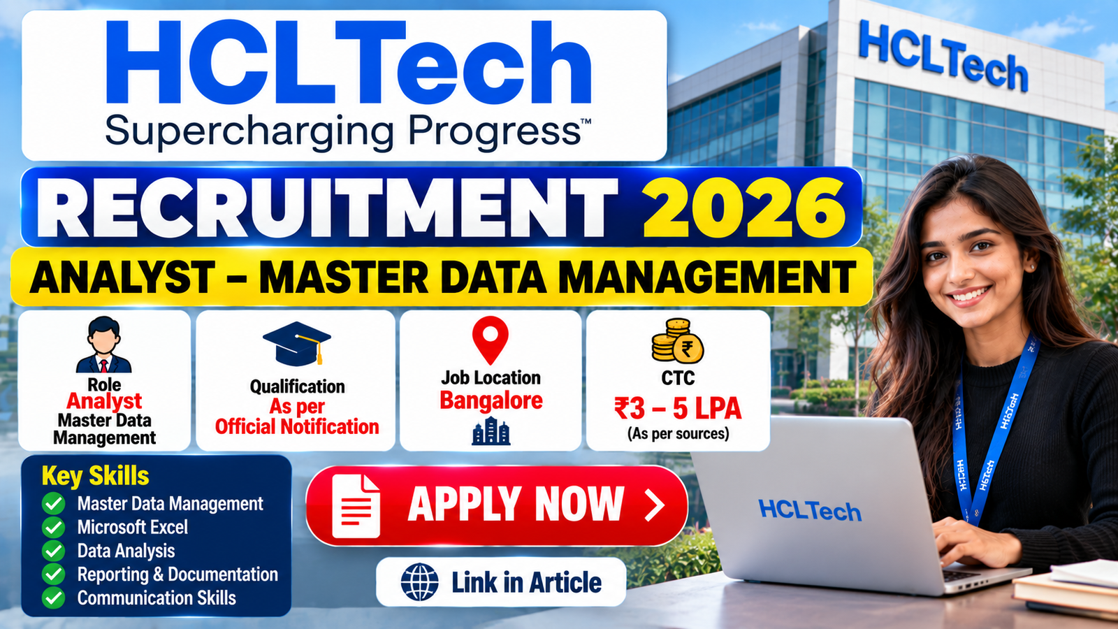 HCLTech Recruitment 2026 for Analyst – Master Data Management in Bangalore. Check eligibility, skills, salary details, responsibilities and official apply link.